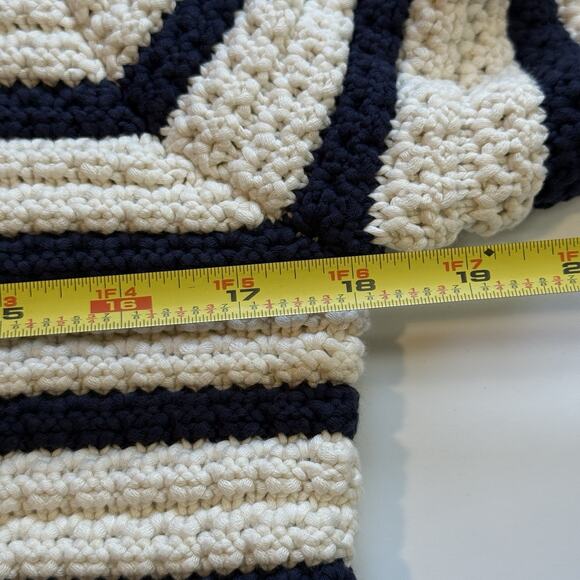 Paige Oberon Crochet Knit Cardigan Sz Small Navy Blue White Stripe Patch Pocket - Picture 3 of 6